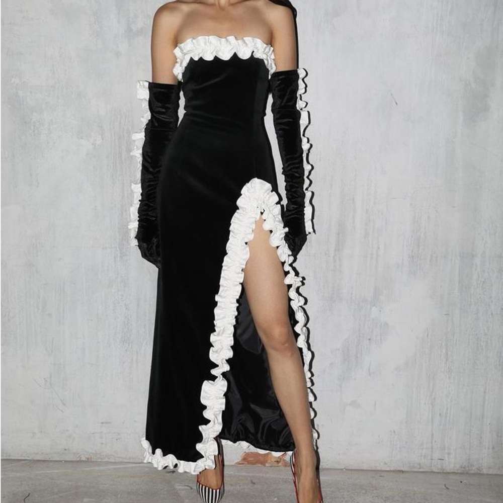 MISCREANTS | Mimi maxi dress and gloves | black & pink | UK8 XS